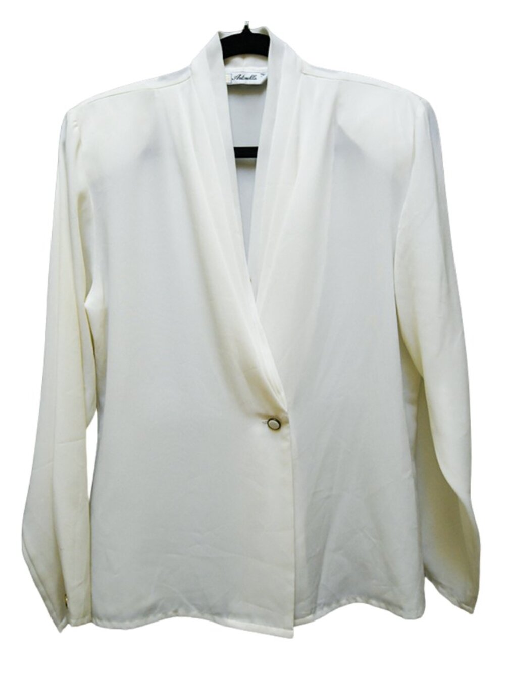 VTG 80s Antonella Cream Shawl Collar Crossover V-Neck Blouse Size 11/12